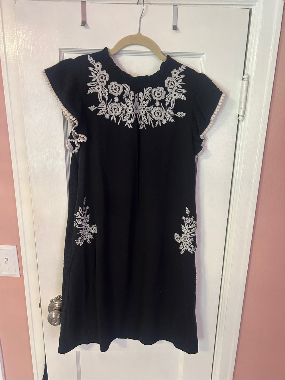 Black Embroidered Flutter Sleeve Dress - Brand Unspecified